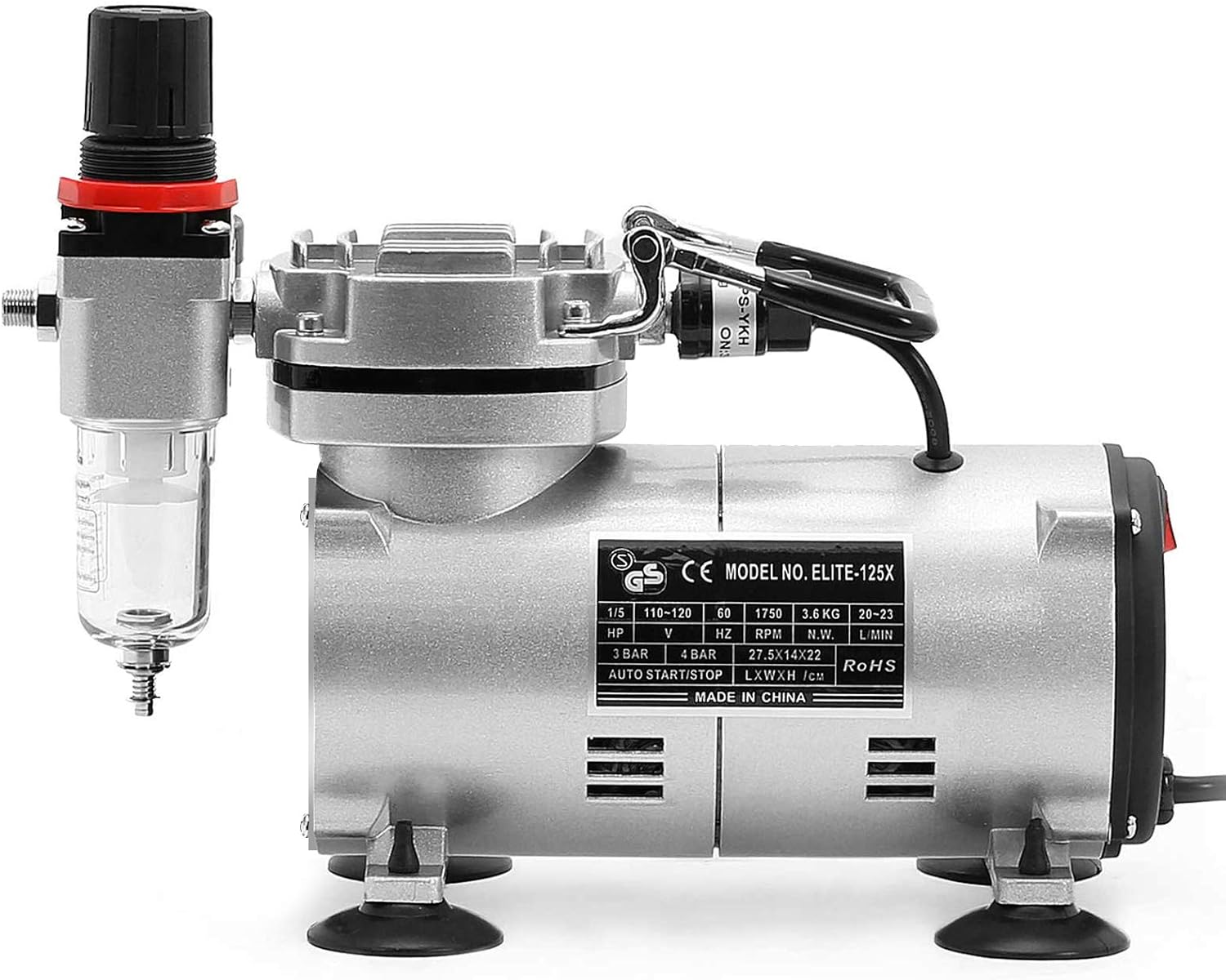 1/5 HP Airbrush Compressor with Regulator, Gauge and Water Trap - Quiet Portable Air Pump