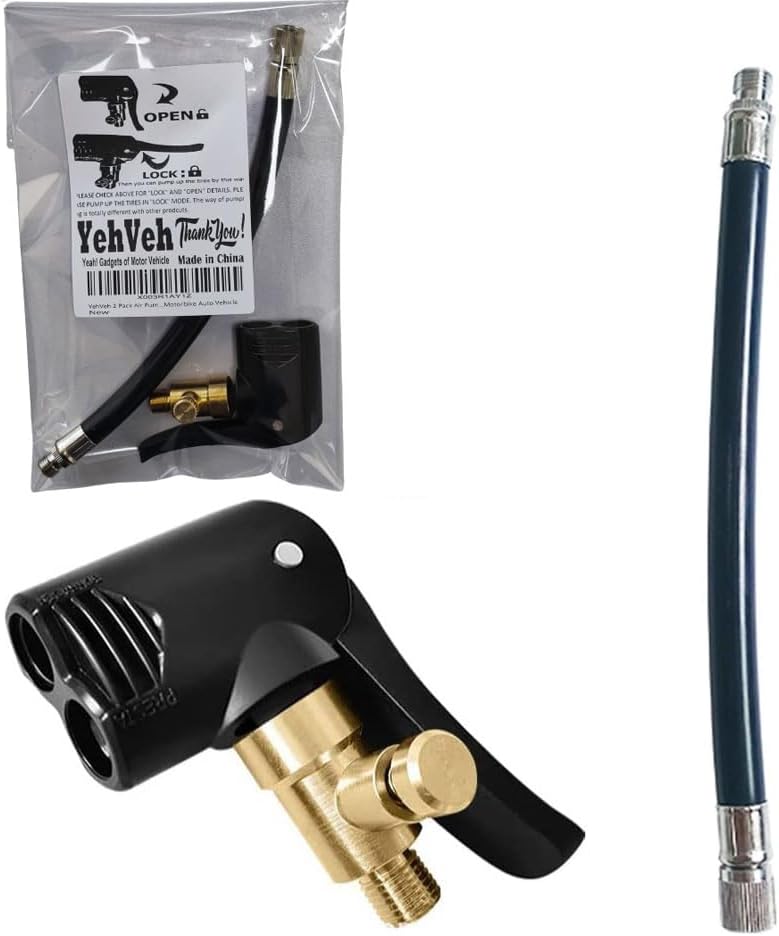 2 Pack Double Pump Head Dual Nozzle Presta Schrader Valve Thread Connector Tire Air Inflator Replacement Mouth Adapter with Extension Horse Tube for Bicycles and Electric Bicycles
