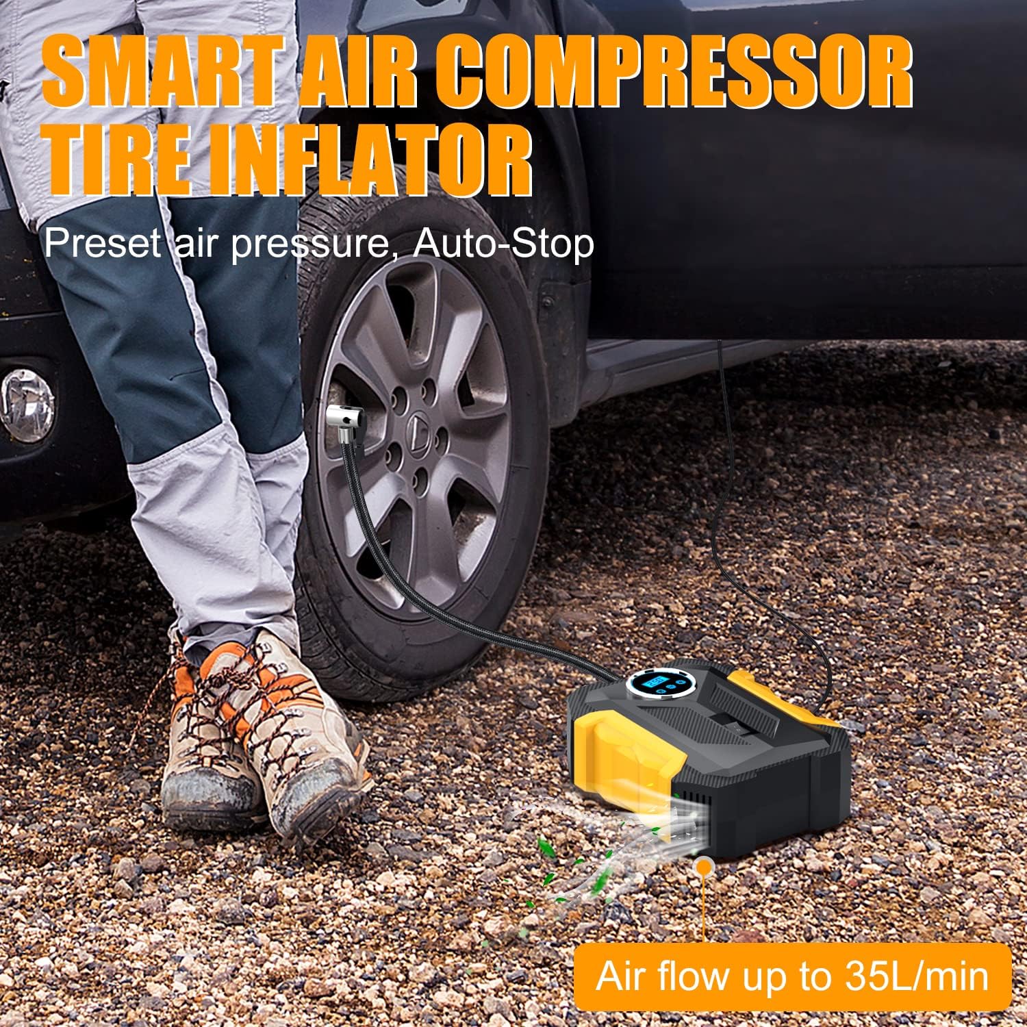 Air Compressor Tire Inflator, Femicgal Digital Air Compressor Portable with LED Light 12V DC, 150PSI Auto Pump Portable Tire Inflator for Car, Bicycle, Motorcycle, Balls, Balloons