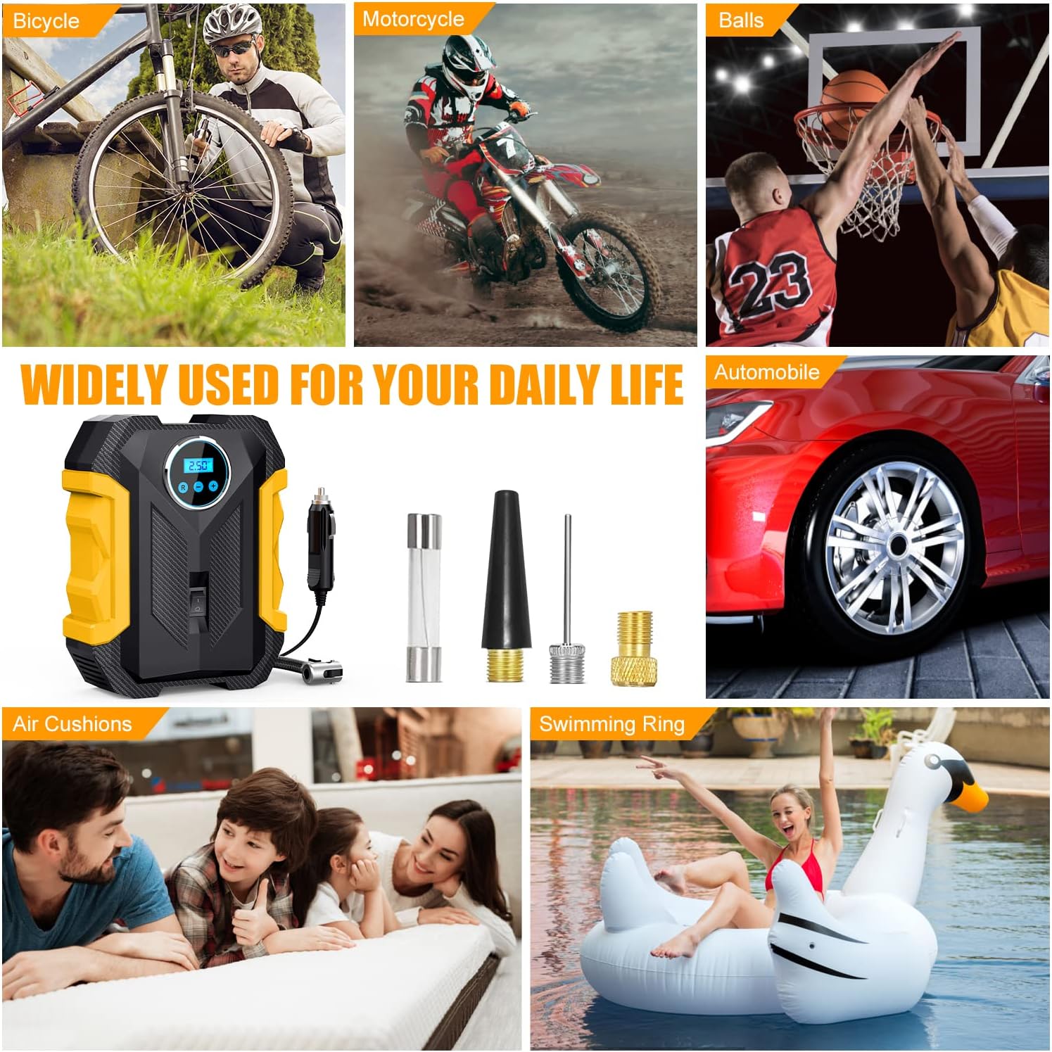 Air Compressor Tire Inflator, Femicgal Digital Air Compressor Portable with LED Light 12V DC, 150PSI Auto Pump Portable Tire Inflator for Car, Bicycle, Motorcycle, Balls, Balloons