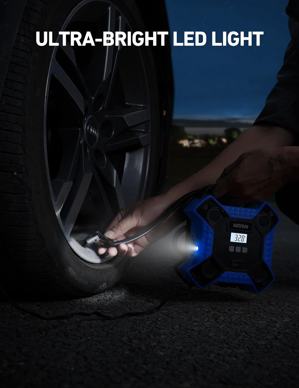 AstroAI Tire Inflator Air Compressor Portable Air Pump for Car Tires, 12V DC Integrated Metal Structure Tire Pump 160PSI with LED Light for Cars, Bicycles, Motorcycles, and Other InflatablesJY6P160-12