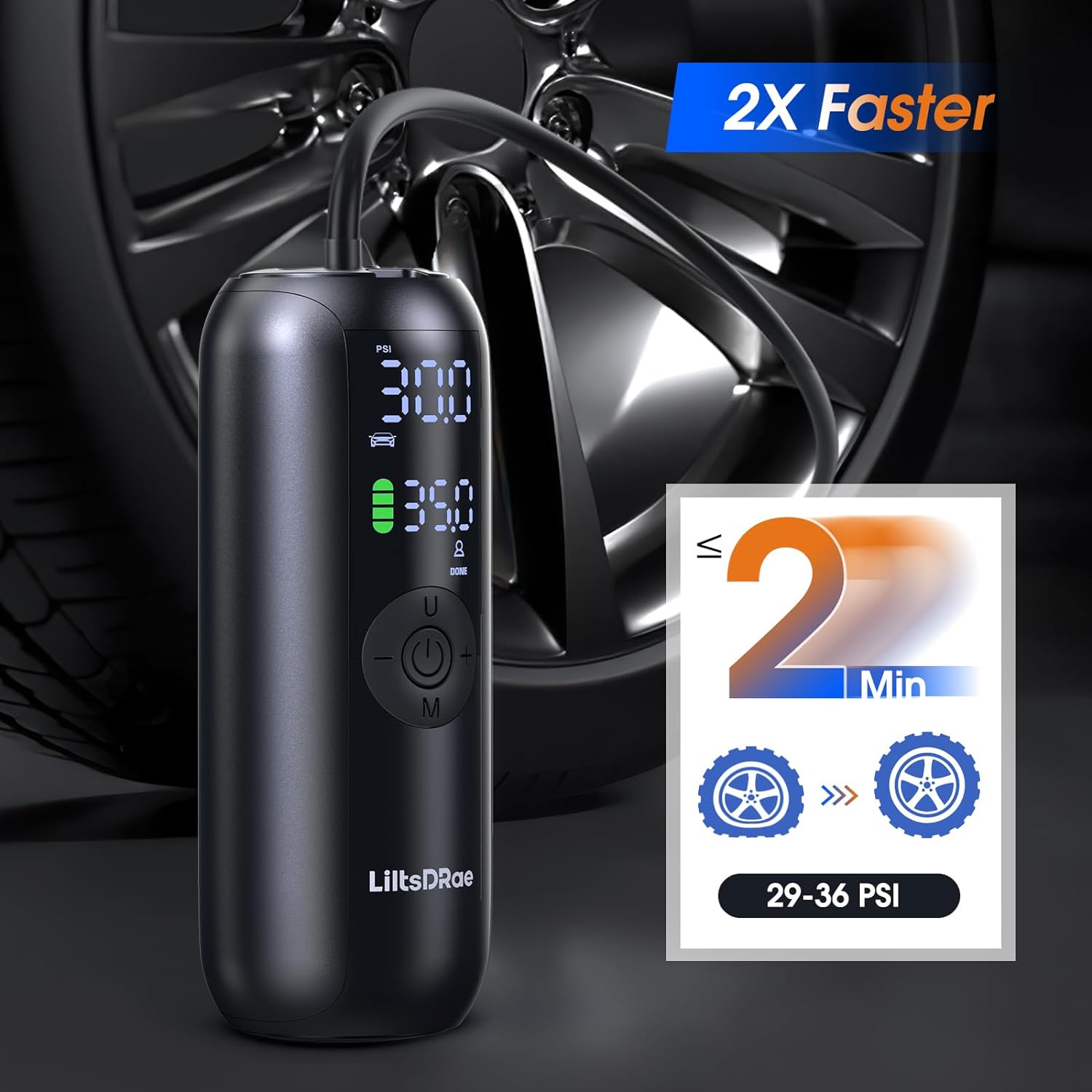 Bike Pump Bicycle Pump, Tire Inflator Portable Air Compressor for Car, Max 150PSI/10.3 Bar, Auto Shut-Off Air Pump with Presta  Schrader  Dunlop Valve