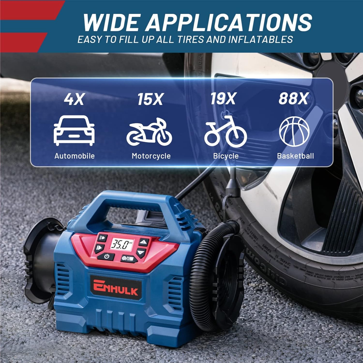 Cordless Tire Inflator Air Compressor 20V Rechargeable Battery Powered 160PSI Portable Air Pump with 12V Car Power Adapter Inflation Deflation Modes for Car Tires, Bicycle, Camp Mattresses