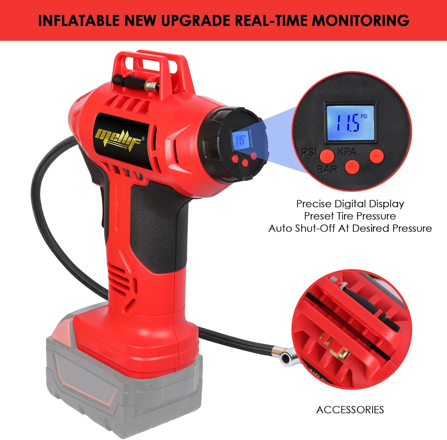 Cordless Tire Inflator Air Compressor for Milwaukee 18V Battery, 160PSI Portable Handheld Air Pump with Digital Pressure Gauge for Cars Motorcycles Bikes Sport Balls(Battery Not Included)