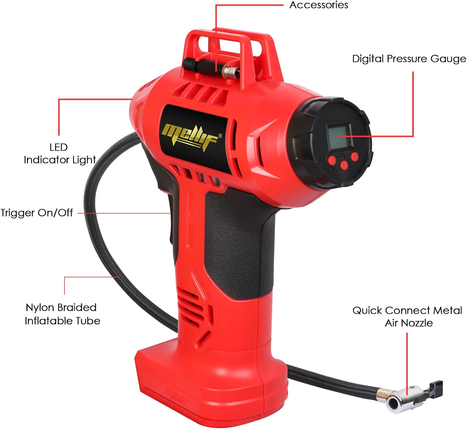 Cordless Tire Inflator Air Compressor for Milwaukee 18V Battery, 160PSI Portable Handheld Air Pump with Digital Pressure Gauge for Cars Motorcycles Bikes Sport Balls(Battery Not Included)