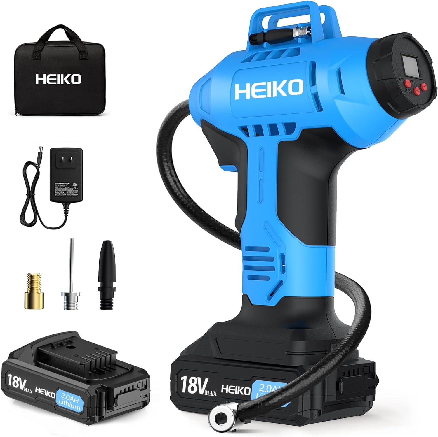 Heiko Tire Inflator Portable Air Compressor for Car Tires, 20V Cordless Car Tire Pump 2000mAh Battery 160PSI Portable Handheld Air Pump with 12V Car Power Adapter Digital Pressure Gauge for Motorcycle