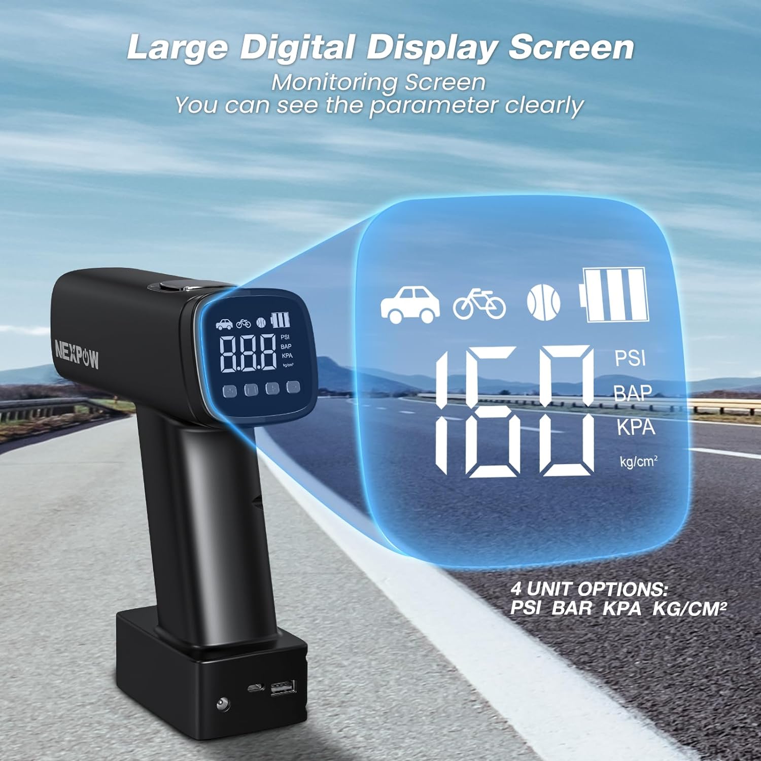 NEXPOW Auto Tire Inflator Portable Air Compressor, 160PSI Air Pump with 7500 mAh Battery, 12V DC Digital Bike Pump with LED and Power Bank, 3X Faster Inflation Car Inflator for E-Bike, Motorcycle,Ball NEXPOW Auto Tire Inflator Portable Air Compressor, 160PSI Air Pump with 7500 mAh Battery, 12V DC Digital Bike Pump with LED and Power Bank, 3X Faster Inflation Car Inflator for E-Bike, Motorcycle,Ball