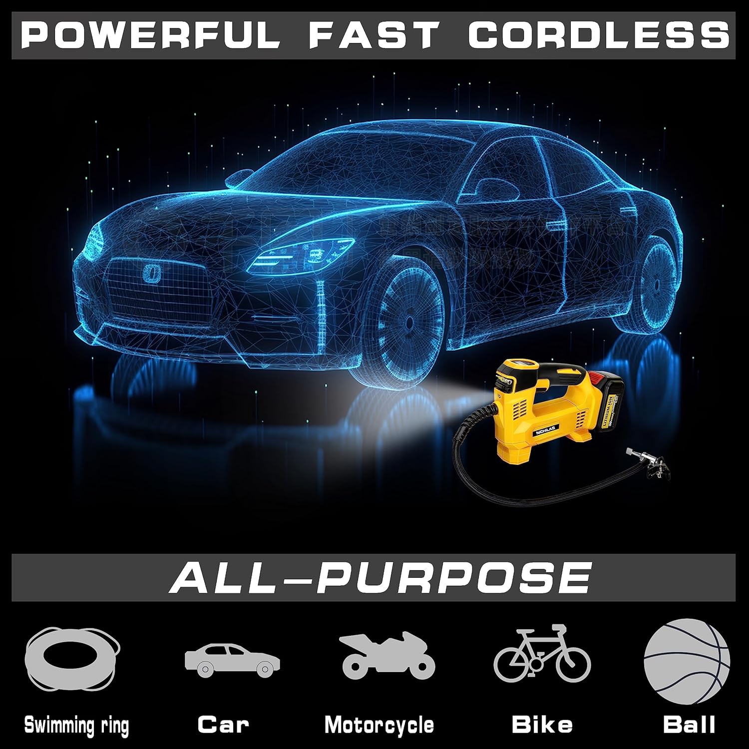Tire Inflator for DEWALT 20V MAX Battery, Portable Air Compressor Auto Tire Pump with Digital Pressure Gauge 150PSI for Car, Truck, Bikes, Ball (Tool Only, NO Battery)