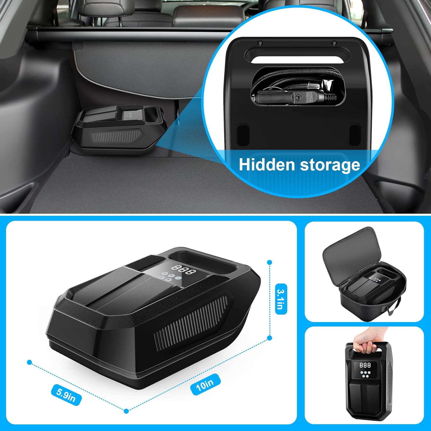 Tire Inflator Portable Air Compressor 12V DC Car Air Pump with Digital Display, LED Light, Auto Shut Off Function, Set of Nozzle Adaptors for Car, Motorcycle, Bicycle, Ball