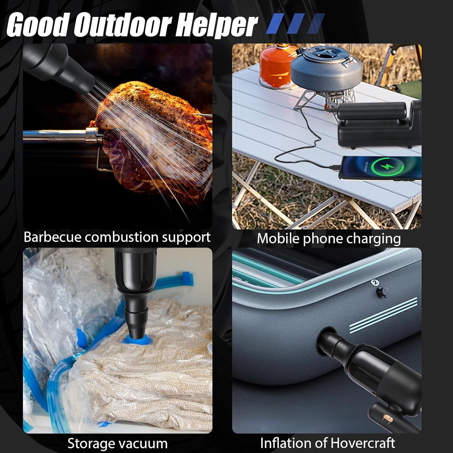 Tire Inflator Portable Air Compressor, 150 PSI Portable Air Pump for Car Tires w/Auto-Shutoff, Digital Pressure Gauge With Power Bank And Vacuum Cleaner For Cars, E-Bikes, Motorcycles