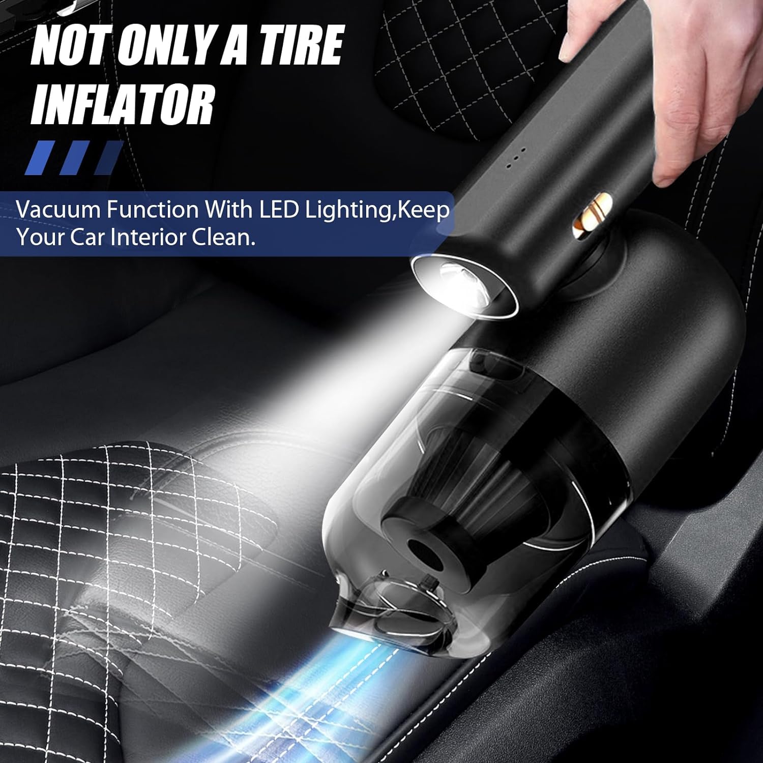 Tire Inflator Portable Air Compressor, 150 PSI Portable Air Pump for Car Tires w/Auto-Shutoff, Digital Pressure Gauge With Power Bank And Vacuum Cleaner For Cars, E-Bikes, Motorcycles