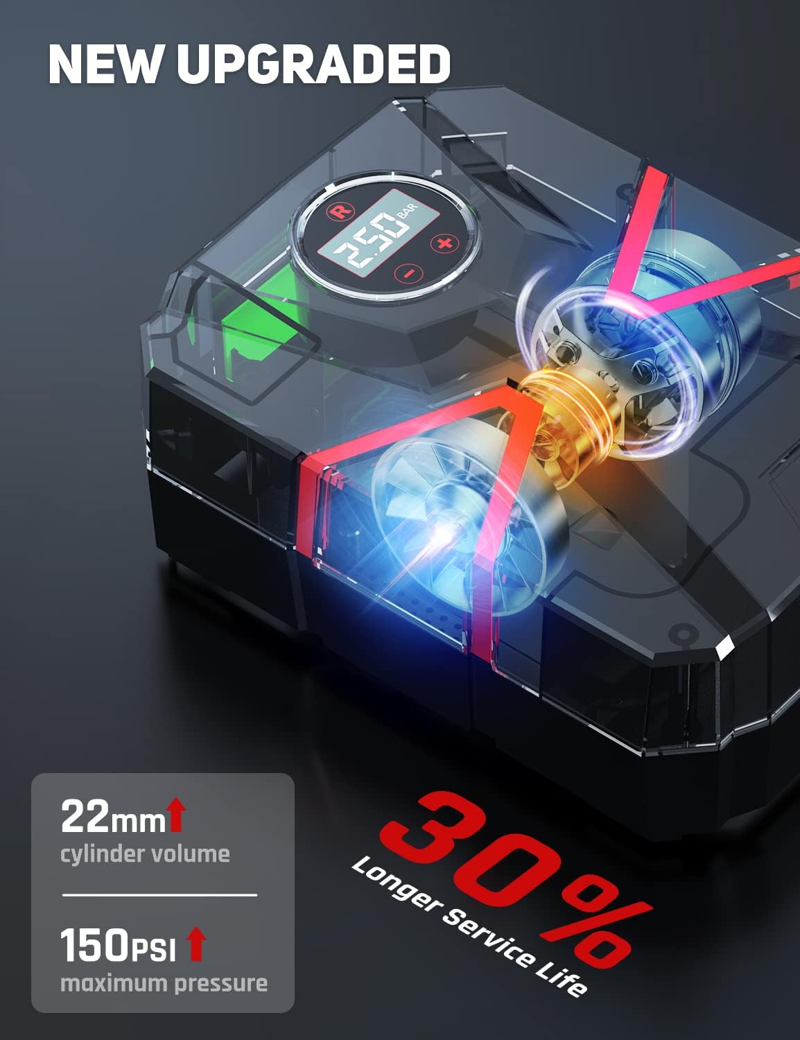 Tire Inflator Portable Air Compressor Air Pump for Car Tires (up to 150 PSI) 12V DC Auto Tire Pump with Digital Pressure Gauge with Emergency LED Light for Car, Bicycle, Ball