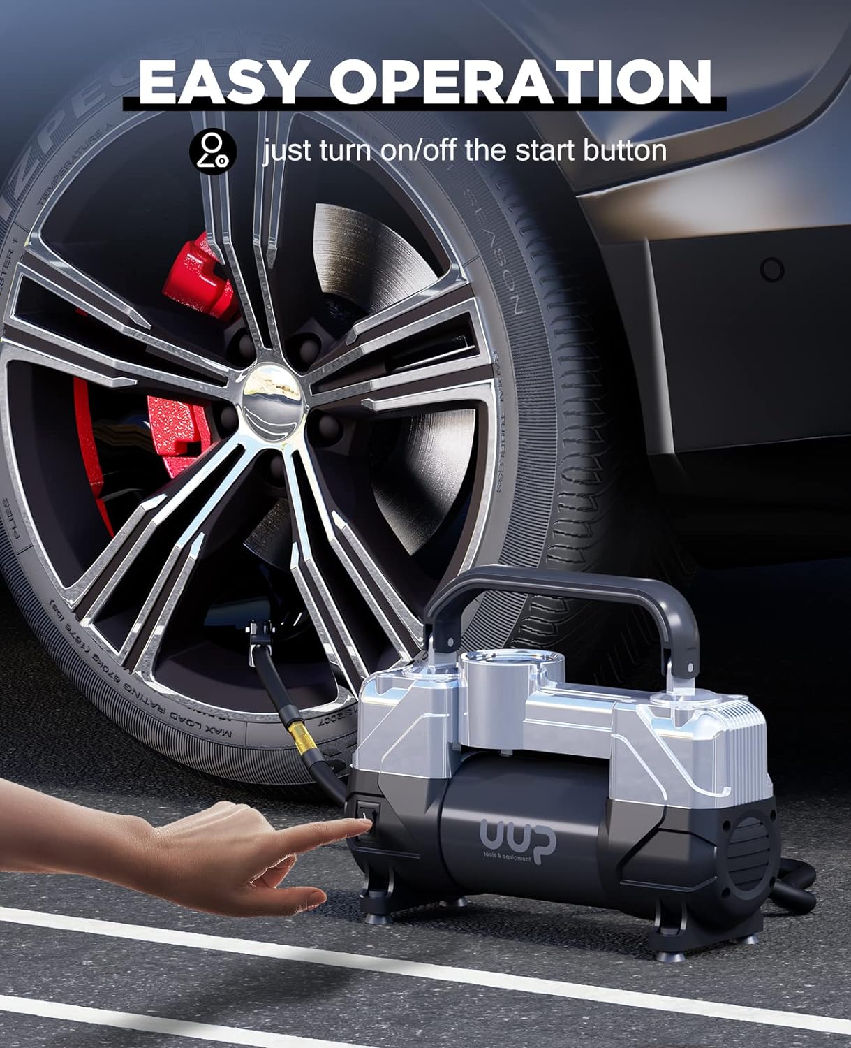 UUP Tire Inflator Air Compressor, 150PSI 12V DC Double Cylinders Heavy Duty Portable Air Pump w/Emergency LED Light for Truck, SUV, Car, RV