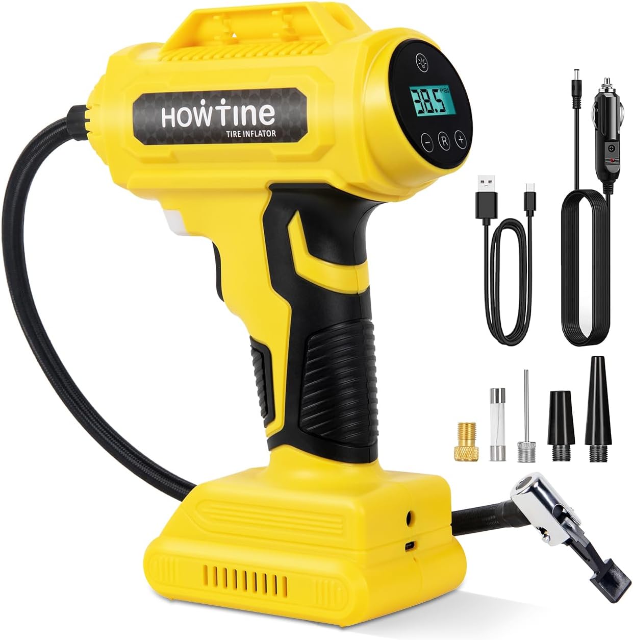 Tire Inflator Portable Air Compressor – 12V DC 150 PSI Air Pump for Car Tires with Digital Pressure Gauge and Emergency Led Light, 10ft Corded Handheld Auto-off Car Tire Pump