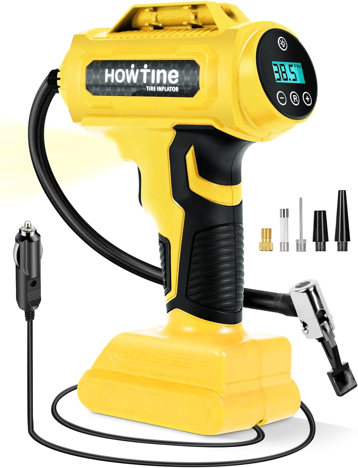 Tire Inflator Portable Air Compressor – 12V DC 150 PSI Air Pump for Car Tires with Digital Pressure Gauge and Emergency Led Light, 10ft Corded Handheld Auto-off Car Tire Pump