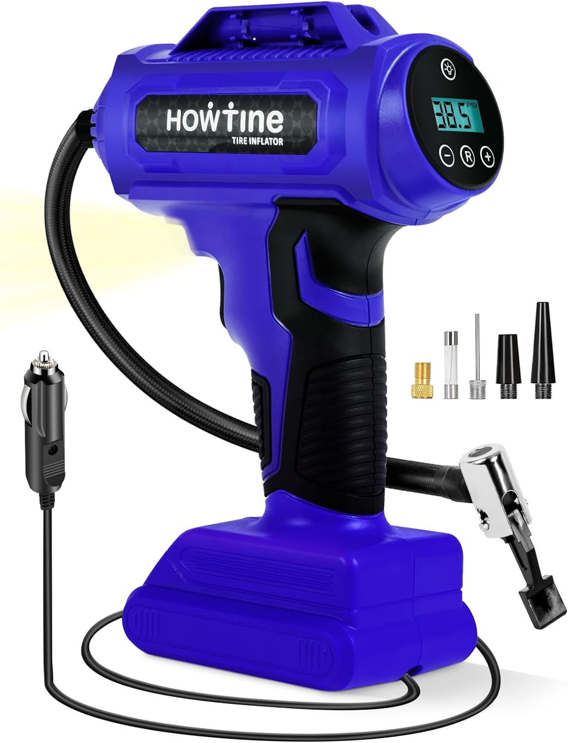 Tire Inflator Portable Air Compressor – 12V DC 150 PSI Air Pump for Car Tires with Digital Pressure Gauge and Emergency Led Light, 10ft Corded Handheld Auto-off Car Tire Pump