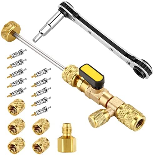 WADEO HVAC Valve Core Remover Tool & Service Wrench Set w/Hex Bit Adapter, 10 PCS Valve Cores & 5 PCS Brass Nuts for SAE 1/4 & 5/16 Ports, Professional Repair of HVAC Equipments 1 511Sbpl6rL. AC