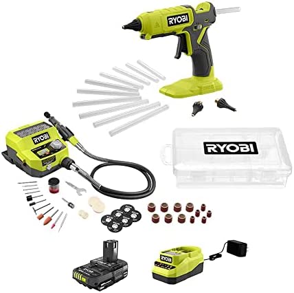 RYOBI 18V ONE+ 2-Tool Kit - Rotary Tool with Accessorie kit, Ryobi Glue Gun. Comes with Battery and Charger 1 41BGaO0fCbL. AC