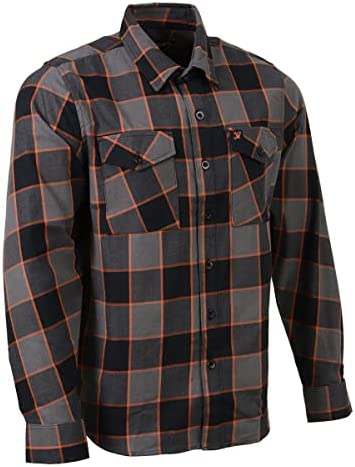 Milwaukee Leather MNG11648 Men's Grey with Brown and Orange Long Sleeve Cotton Flannel Shirt - X-Large