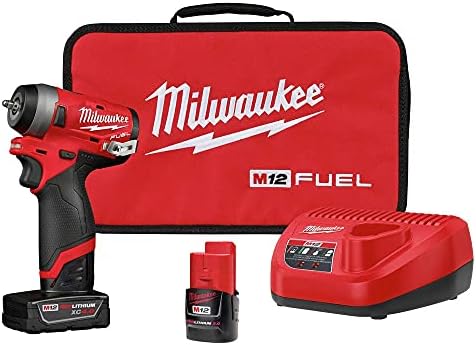 Milwaukee 2552-22 M12 FUEL Brushless Lithium-Ion 1/4 in. Cordless Stubby Impact Wrench Kit with (1) 2 Ah and (1) 4 Ah Batteries