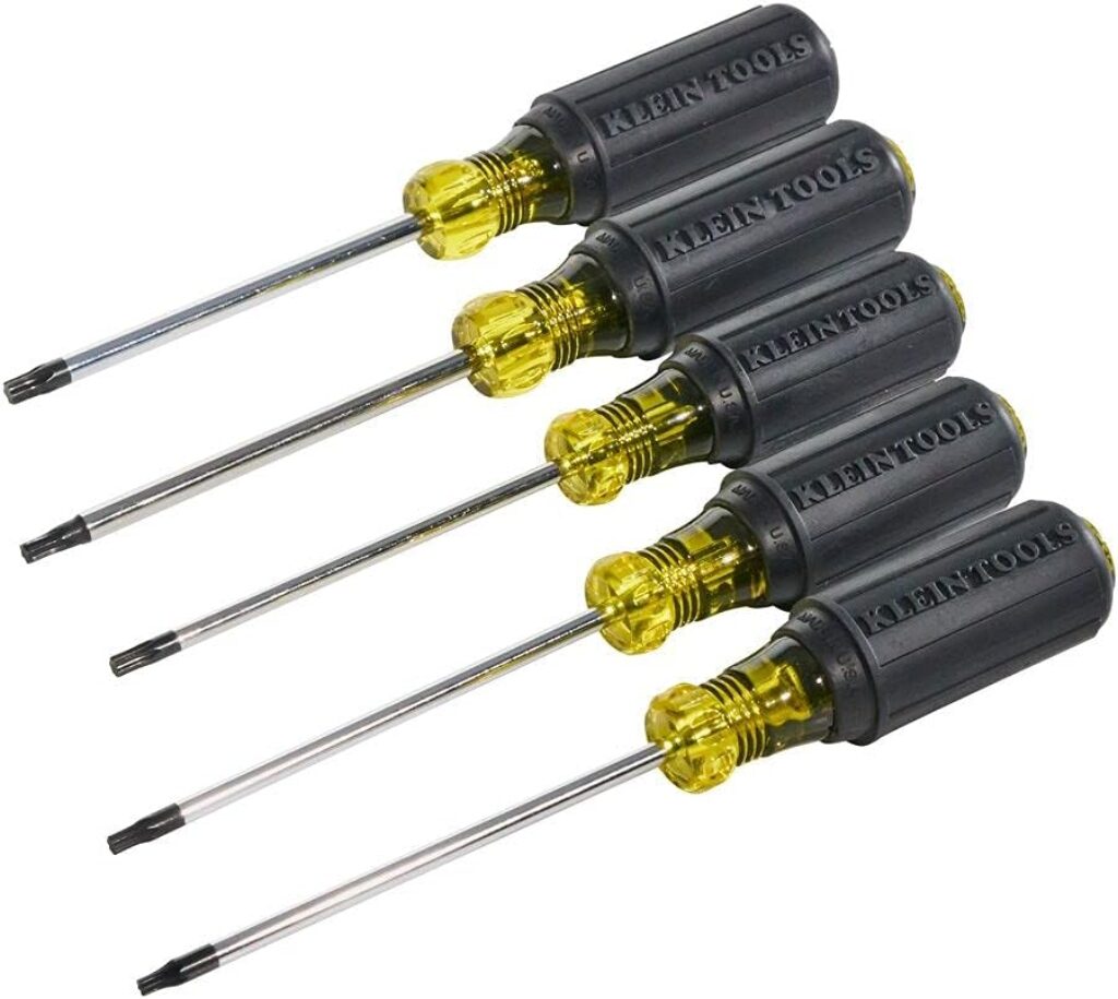 Klein Tools 19555 TORX Cushion Grip Screwdriver Set with T15, T20, T25, T27 and T30 Tip sizes, 5-Piece