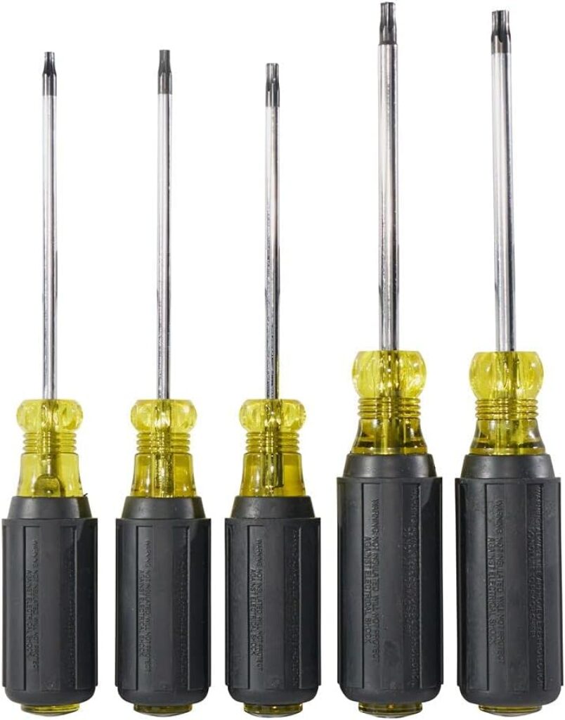 Klein Tools 19555 TORX Cushion Grip Screwdriver Set with T15, T20, T25, T27 and T30 Tip sizes, 5-Piece