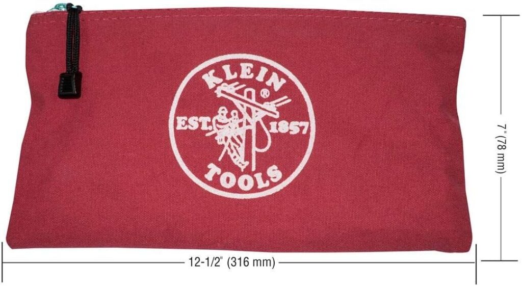 Klein Tools 5141 Zipper Tool Bag, Canvas Zipper Bag, Tool Pouch, Tool Bag, Utility Bag, Bank Deposit Bag, 12.5 x 7-Inch, Brown/Black/Gray/Red 4-Pack