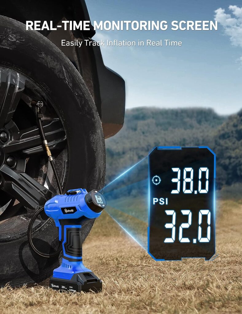 AstroAI Cordless Tire Inflator Air Compressor 20V Rechargeable Battery Powered 160PSI Portable Handheld Air Pump with 12V Car Power Adapter Digital Pressure Gauge for Cars Motorcycles JY16P160-18（C2）