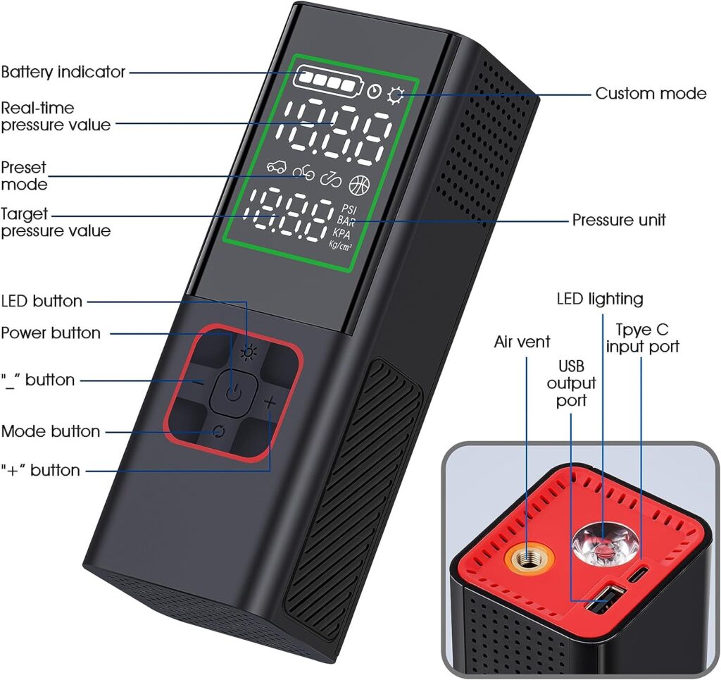 Tire Inflator Portable Air Compressor Pump for car-160 PSI Cordless Car Tire Inflator with 7800mAh Battery, Air Compressor with Automatic Shut Off, Suitable for Cars, Motorcycles, Bicycles,and Balls