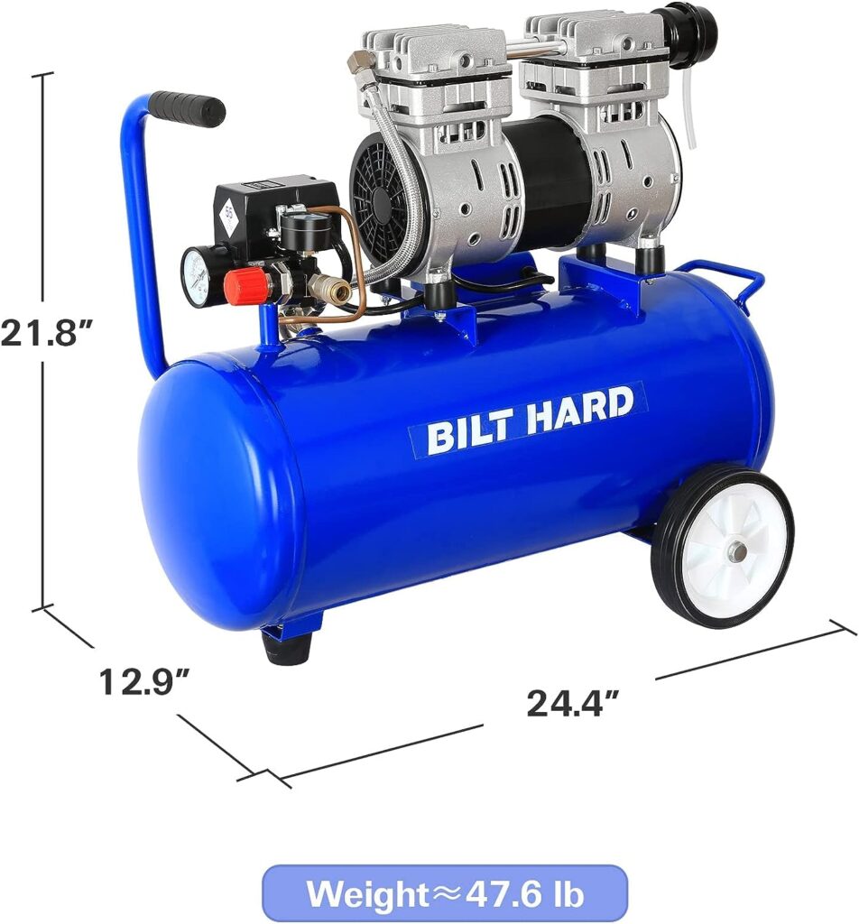 BILT HARD Ultra Quiet Air Compressor 8 Gallon, Oil-Free, Electric Shop Air Compressor Portable, CSA Certified Blue