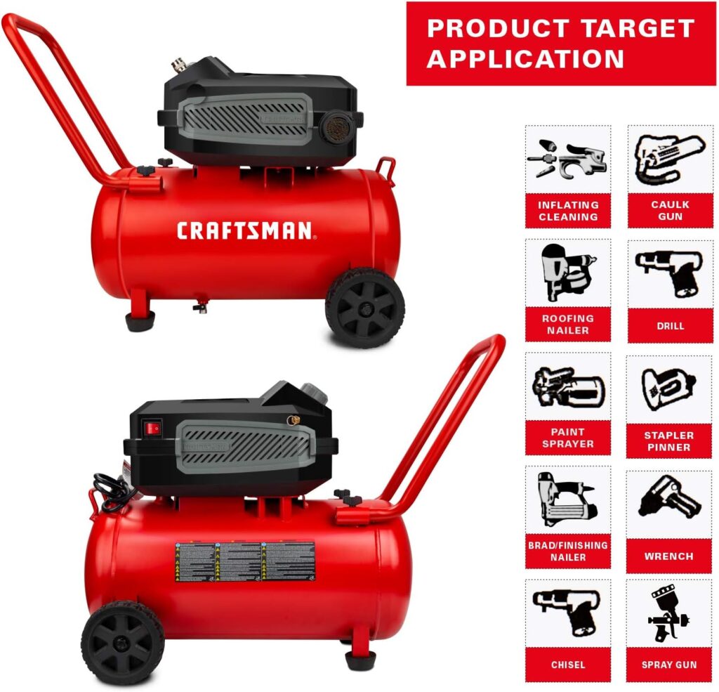 Craftsman HARD Air Compressor, 10 Gallon 1.8 HP 175 PSI, 4.0CFM@90PSI, Oil Free and Maintenance Free, Portable with Large Wheels, Model: CMXECXA0201041