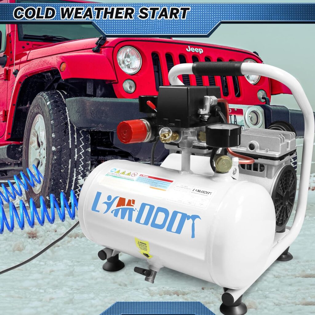 Limodot Ultra Quiet Air Compressor Portable, 60 dB, Silent and Electric for Car and Bike Tires, Nail Gun, and Pneumatic Tools, Garage, Shop, or Mechanic Accessories, 115V