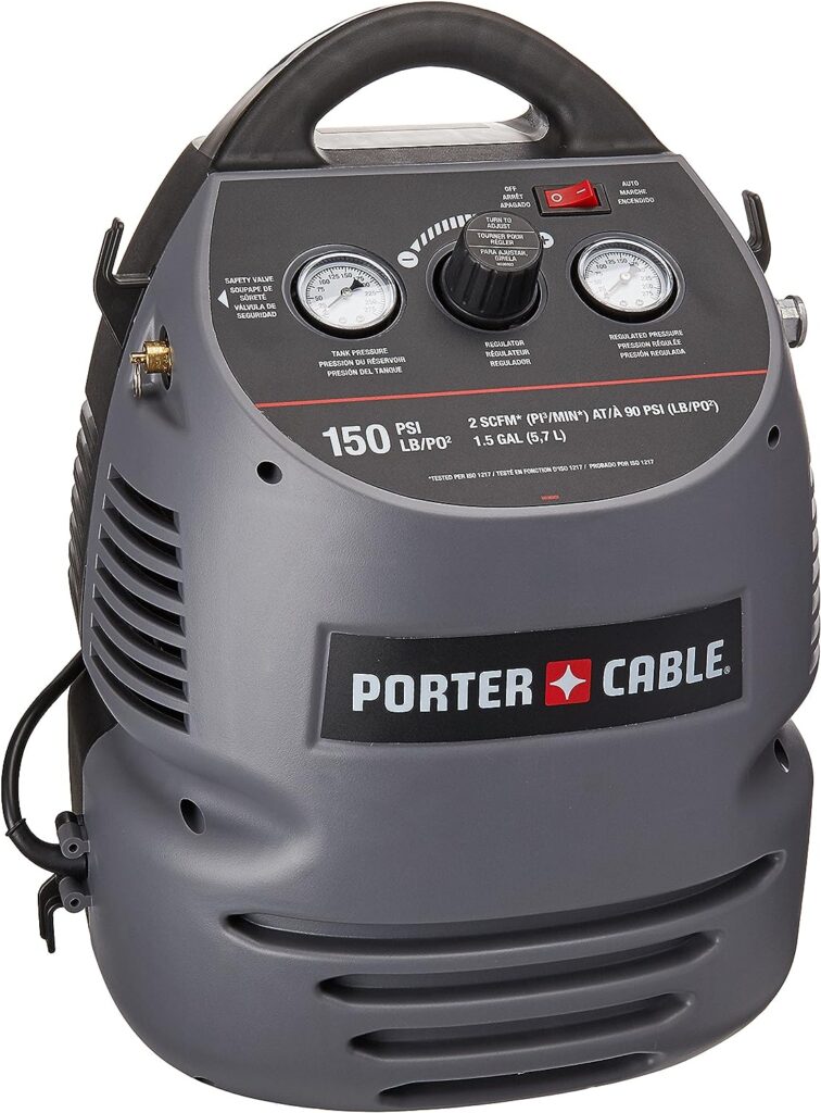PORTER-CABLE Air Compressor Kit, 1.5 Gallon, Oil-Free, Fully Shrouded, Hand Carry, 25-Feet Hose (CMB15)