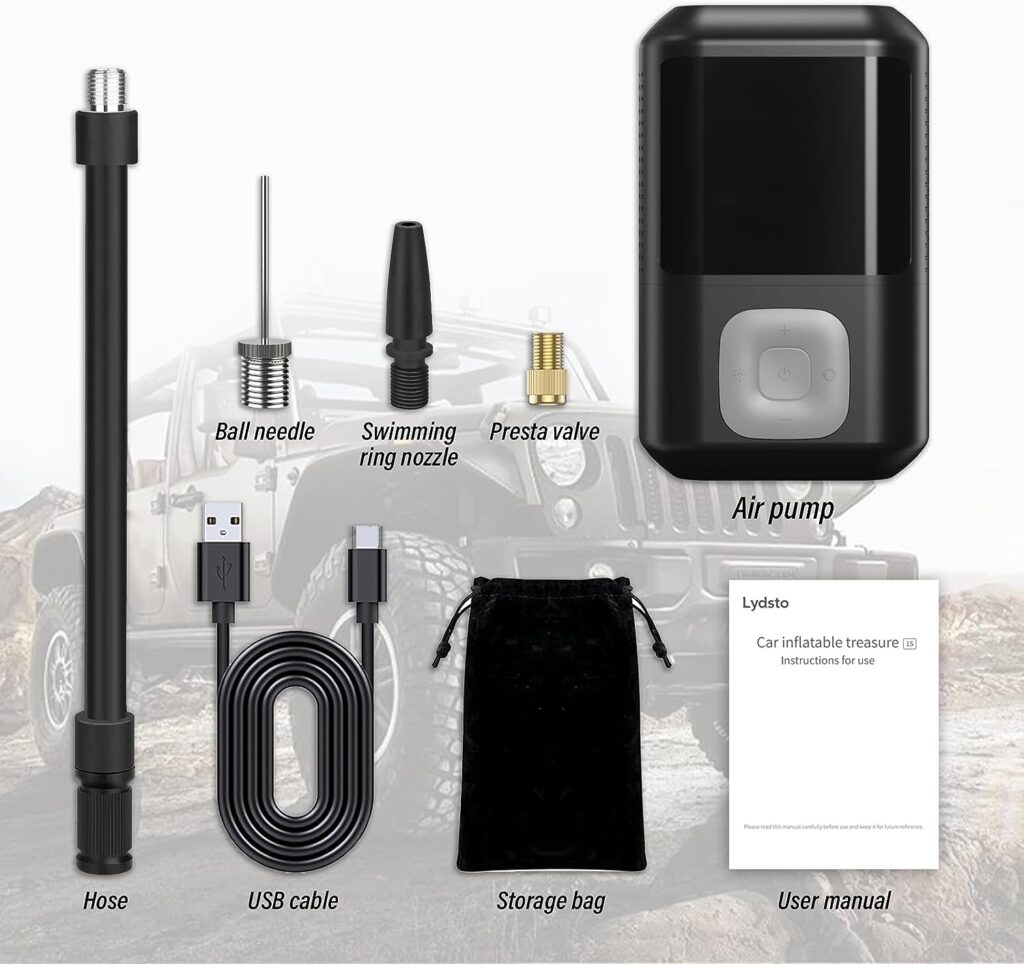 Tire Inflator Portable Air Compressor - Electric Bike Pump for Car Tires - 150PSI Cordless Air Pump with Digital Pressure Gauge, LED Lights, Auto Shut-Off for E-Bike, Bicycle, Car, Ball