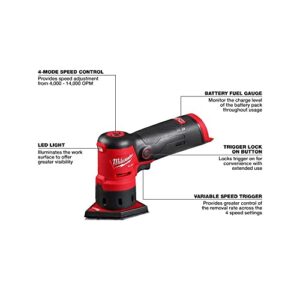 Milwaukee 2531-20 12V Brushless Detail Sander Red and Black – Tool Only
