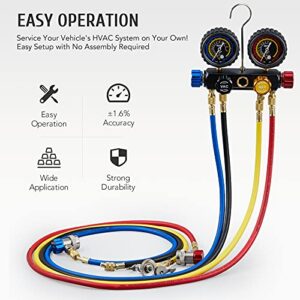 Orion Motor Tech 4 Way AC Gauge Set for R410a R22 R134a Refrigerant – Complete Automotive AC Manifold Kit