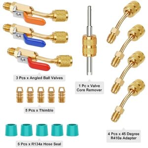 Complete HVAC Tool Kit with Angled Ball Valve for R410A R134A R12 R22 Refrigerants