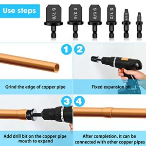 6Pcs HVAC Repairing Set, Air Conditioner Copper Tube Expander Swaging Tool, Drill Bits, Soft Copper Tubing Bits Set