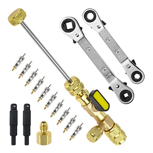 HVAC Service Wrench Set & Valve Core Remover Tool Kit - 10pcs Valve Core - Dual Size SAE - Refrigeration Service Wrench 1 hvac tools valve