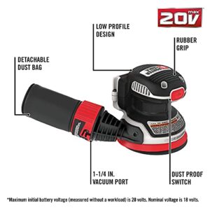 PORTER-CABLE 20V MAX* Cordless Random Orbital Sander (PCCW205B) – Tool Only, 5-Inch