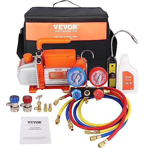 VEVOR 4 CFM Vacuum Pump, Gauge & Leak Detector Set for HVAC/AUTO 1 hvac tools vacuum guage pump