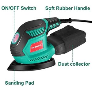 HYCHIKA Detail Sander: 14,000 OPM Electric Tool with 12 Sandpapers, Efficiency Dust Collection System for Tight Spaces