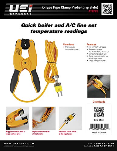 UEi ATTPC3 Pipe Clamp HVAC Temperature Probe for Clamp Meters and Surface Thermometer 4 UEi ATTPC3 Pipe Clamp HVAC Temperature Probe for Clamp Meters and Surface Thermometer - Image 4