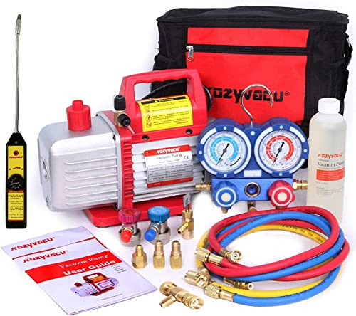 Professional HVAC Repair Kit with Vacuum Pump, Manifold Gauge Set, Leak Detector & Hoses 1 hvac tools vacuum gauge