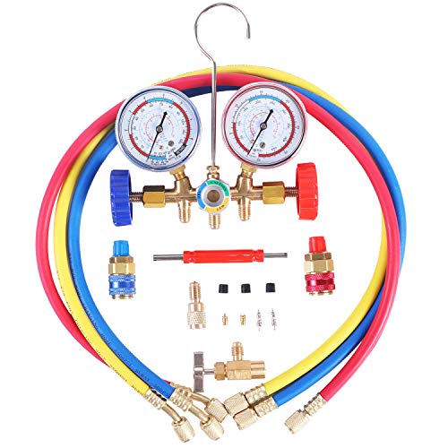 JIFETOR 3 Way AC Manifold Gauge Set for Auto and Household R404A R134A Refrigerant - Diagnostic and Charging Tool for HVAC Systems 1 hvac tools clearance gauge