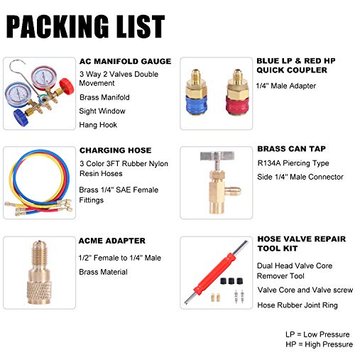 JIFETOR 3 Way AC Manifold Gauge Set for Auto and Household R404A R134A Refrigerant - Diagnostic and Charging Tool for HVAC Systems 2 JIFETOR 3 Way AC Manifold Gauge Set for Auto and Household R404A R134A Refrigerant - Diagnostic and Charging Tool for HVAC Systems - Image 2