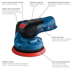 BOSCH 12V Brushless 5″ Random Orbit Sander – Powerful Cordless Pro Tool