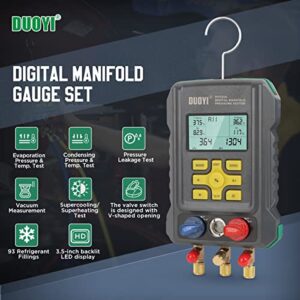 Digital HVAC Manifold Gauge Set: 3.5″ LCD, R93 Refrigerant Pressure & Temp Tester