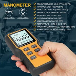 Pro HVAC Digital Manometer Pressure Gauge with Dual Ports & 12 Units
