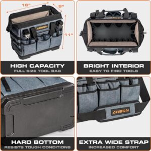 ARBON 16-Inch Tool Bag with 34 Pockets, Molded Base & MOLLE System for Various Trades